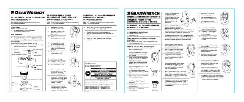 GEARWRENCH 1/2" Drive 84 Tooth Non-Quick Release Ratchet Repair Kit - 81339F - LeoForward Australia