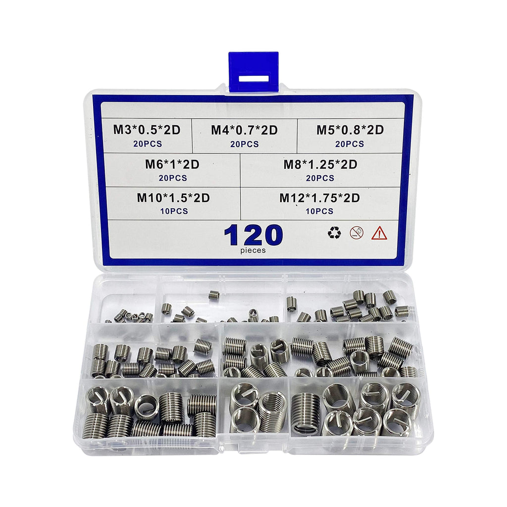  [AUSTRALIA] - HFS (R) 120pcs M3 M4 M 5 M6 M8 M10 M12 Wire Thread Inserts Steel Sheath Helicoil Type Screw Repair Sleeve Assortment Kit with Plastic Box