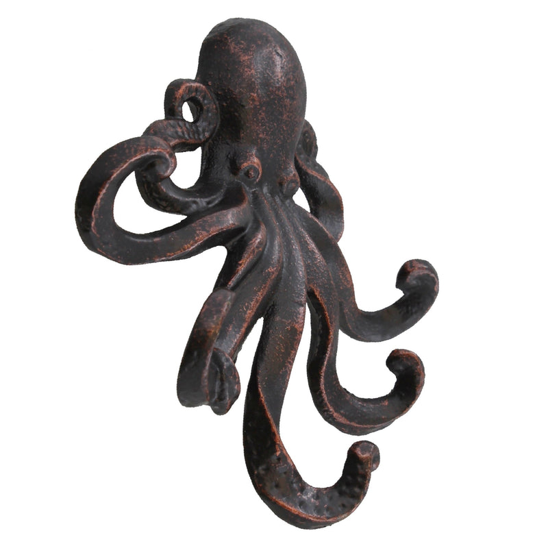 Decorative Cast Iron Octopus 5 Arm Wall Hook - Rustic Copper Finish - LeoForward Australia