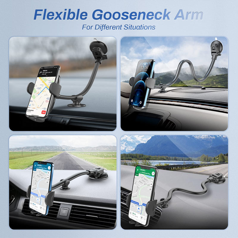  [AUSTRALIA] - OQTIQ Windshield Phone Mount for Car [Gooseneck 13" Long Arm] Car Phone Holder Mount Dashboard Windshield Strong Suction Cup Cell Phone Holder Car Truck for iPhone 14 13 Pro Max All Mobile Phones