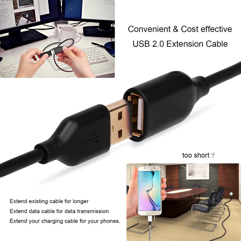  [AUSTRALIA] - USB Extension Cable, Besgoods 2-Pack USB 2.0 6ft USB to USB Extension Cable Extender Cord - A Male to A Female USB Extension Cord with Gold-Plated Connector – Black