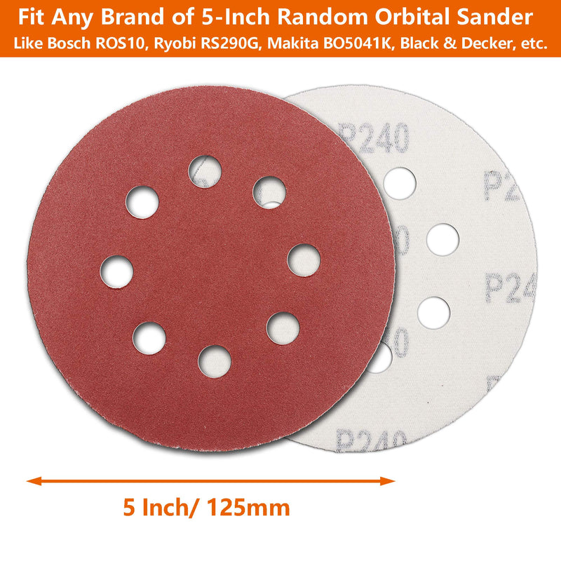  [AUSTRALIA] - 60Pcs Sanding Discs 5 Inch 8 Holes, 1000/800/600/400/320/240 Grit Sandpaper for Random Orbital Sander 240-1000