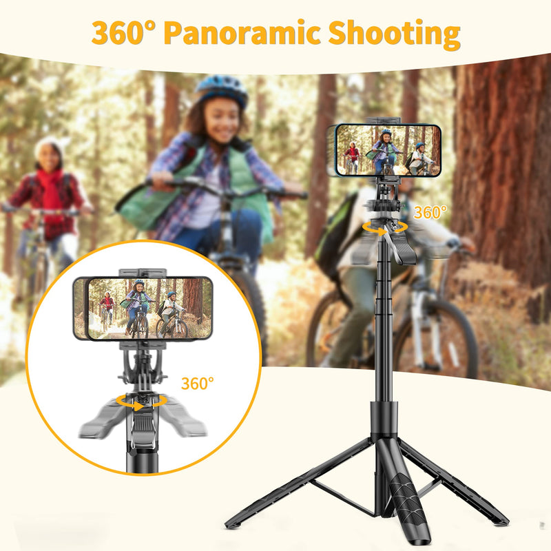  [AUSTRALIA] - 61" Selfie Stick Tripod, All in One Extendable Phone Tripod Stand with Wireless Remote 360° Rotation for iPhone and Android Phone Selfies, Video Recording, Vlogging, Live Streaming, Aluminum