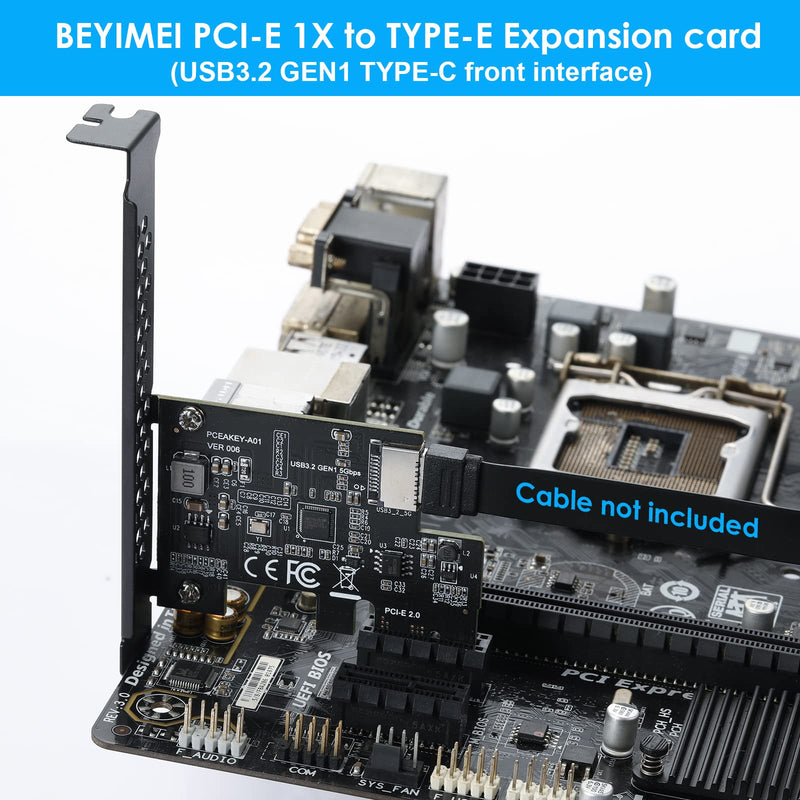  [AUSTRALIA] - BEYIMEI PCI-E 1X to USB 3.2 GEN1 5Gbps Type-E A-Key Expansion Card,Front Panel Type-C Interface for Desktop PC(ASM1042A) USB 3.0 TYPE-E