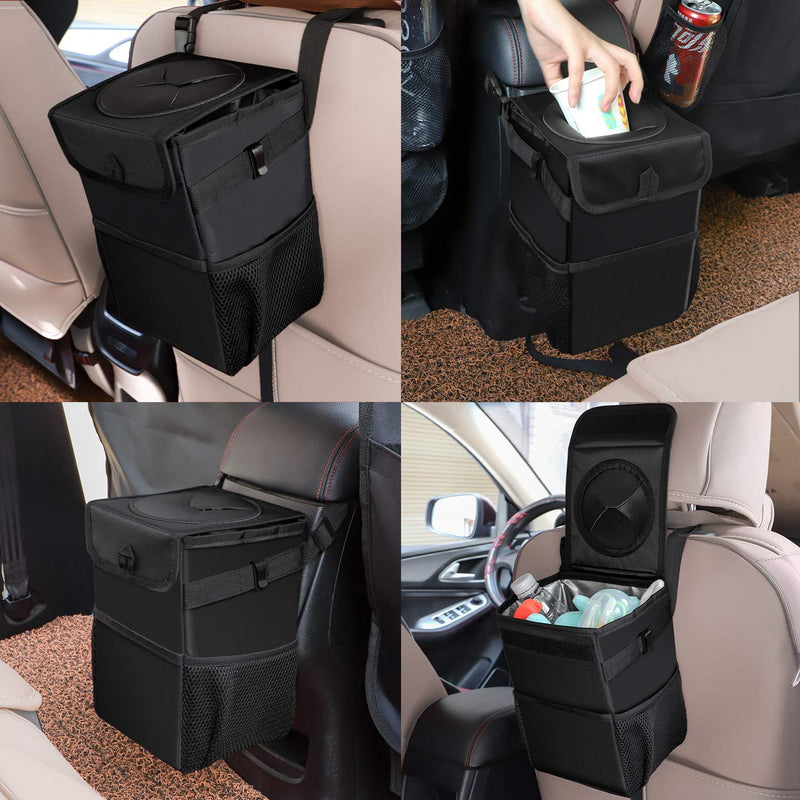 Ryhpez Car Trash Can with Lid - Car Trash Bag Hanging with Storage Pockets Collapsible and Portable Car Garbage Bin - LeoForward Australia