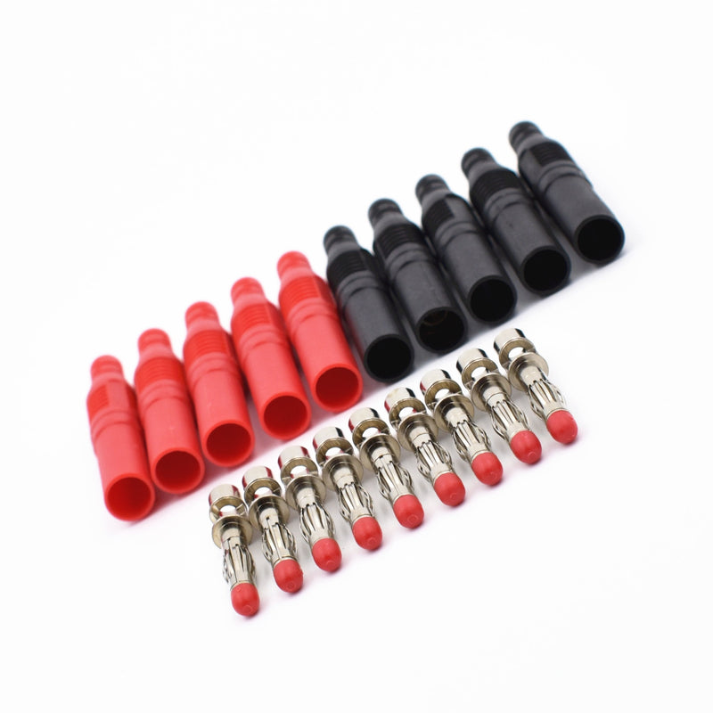  [AUSTRALIA] - 10Pcs Insulated Safety Straight Seal Protection Shrouded 4mm Banana Plugs Solder DIY Banana Plug Connectors for Multimeter Test Leads Ends Probes Adapters 10Pcs Red+Black