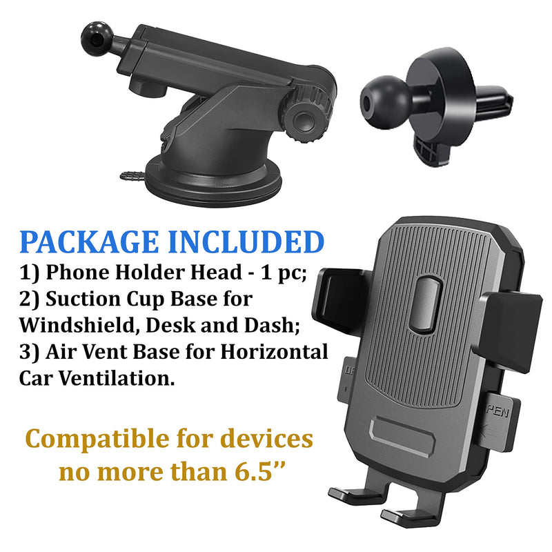  [AUSTRALIA] - SALEX Universal Windshield Phone Mount. Telescopic Suction Cup Cell Phone Mount for Car Dashboard, Air Vent, Desk. Black Rotating Smartphone Bracket. Adjustable Car Cradle for Mobile Phone & GPS.