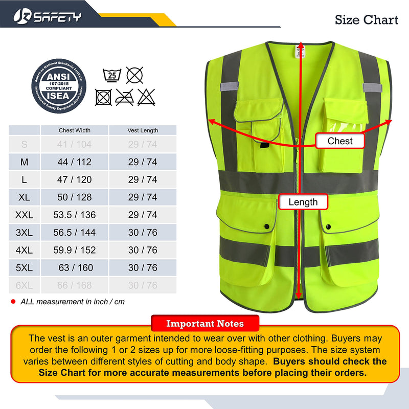  [AUSTRALIA] - JKSafety 9 Pockets Class 2 High Visibility Zipper Front Safety Vest With Reflective Strips,Meets ANSI/ISEA Standard (X-Large, Yellow) X-Large