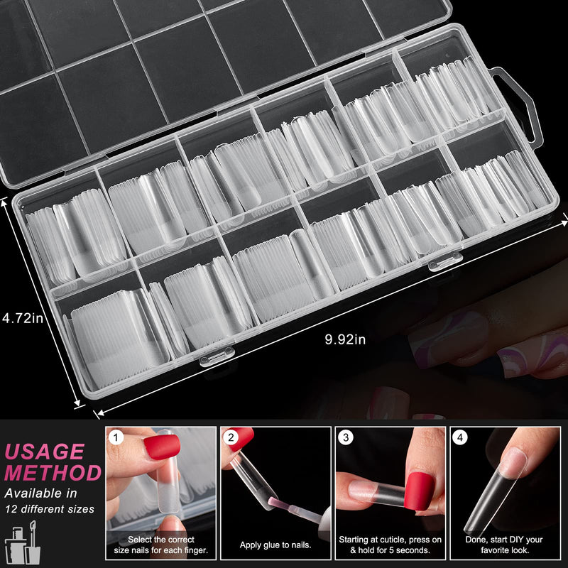  [AUSTRALIA] - AORAEM XXL Square Clear Fake Nails, 240PCS 4.5cm Long Straight Tapered Nails Half Matte Design Extra Long Acrylic Nail Tips with Case for Home DIY Nail Salons