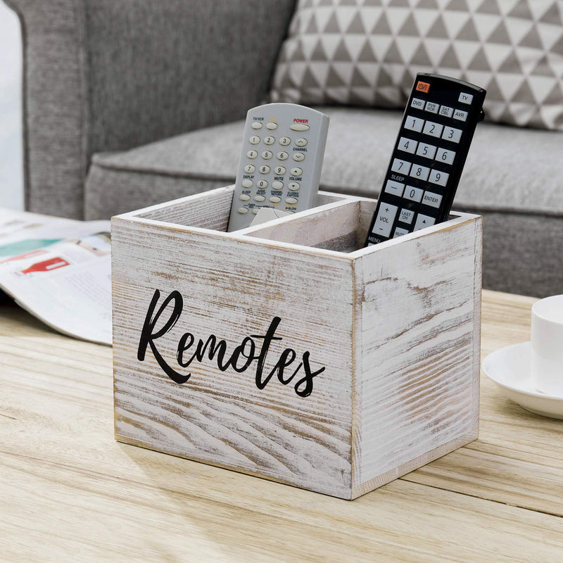  [AUSTRALIA] - MyGift 2 Slot Shabby Whitewashed Wood Remote Control Holder Caddy/Media Storage Box