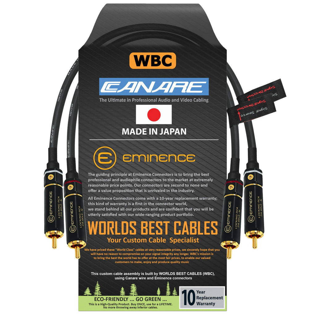  [AUSTRALIA] - WORLDS BEST CABLES 0.5 Foot RCA Cable Pair - Canare L-4E6S, Star Quad, Audio Interconnect Cable with Premium Gold Plated Locking RCA Connectors - Directional - Custom Made