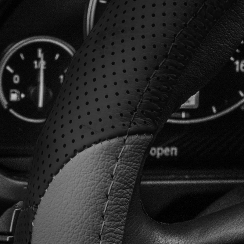  [AUSTRALIA] - FH Group FH2001GRAYBLACK Steering Wheel Cover (Perforated Genuine Leather Gray/Black)