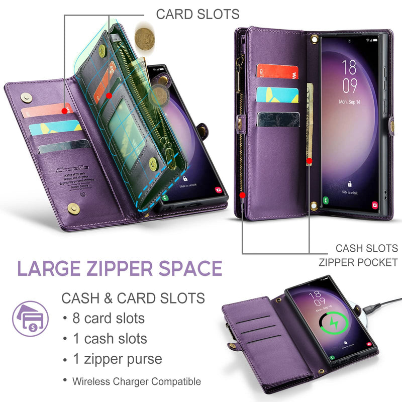  [AUSTRALIA] - ASAPDOS Samsung Galaxy A14 5G Case Wallet 2023,Retro PU Leather Strap Wristlet Flip Case with Magnetic Closure,[RFID Blocking] Card Holder and Kickstand for Men Women Purple