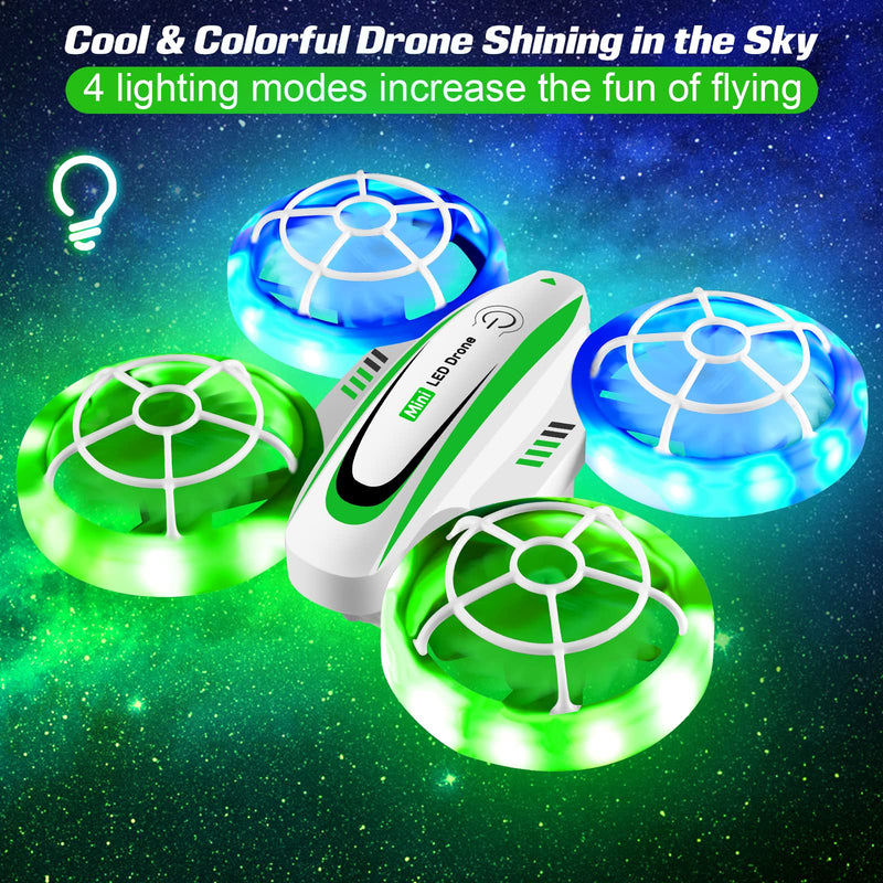  [AUSTRALIA] - Mini Drone for Kids and Beginners, LED RC Quadcopter with Altitude Hold, 3D Flip, Headless Mode, Speed Adjustment, Easy to fly Kids Drone, Drone Toy for Boys Girls Kids Adults Halloween Christmas Birthday Idea Gifts White and Green Drone for Kids
