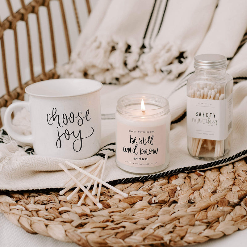 Sweet Water Decor, Be Still and Know, Sea Salt, Jasmine, Cream, and Wood Scented Soy Wax Candle for Home | 9oz Clear Glass Jar, 40 Hour Burn Time, Made in the USA - LeoForward Australia