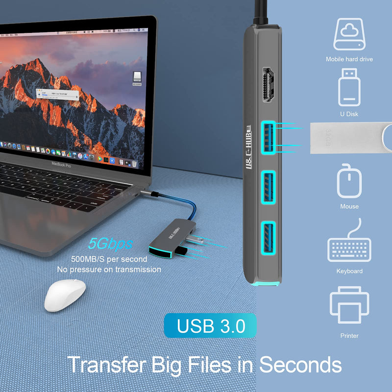  [AUSTRALIA] - USB C Hub-Dongle, 8 in 1 USB C to HDMI Multiport Adapter Compatible for MacBook Pro & Air Accessories USB C Laptops Nintendo and Other Type C Devices (TF/SD Card Reader 100W PD/4K HDMI USB3.0) Grey