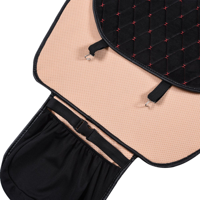  [AUSTRALIA] - CAR PASS Full Cover Quilting Sideless Universal fit Car Seat Cover,seat Cushion, Easy fit with Vehicle,suvs,sedans,Vans,Install Within Seconds (ONE Piece Package, Black with Red) ONE PIECE PACKAGE