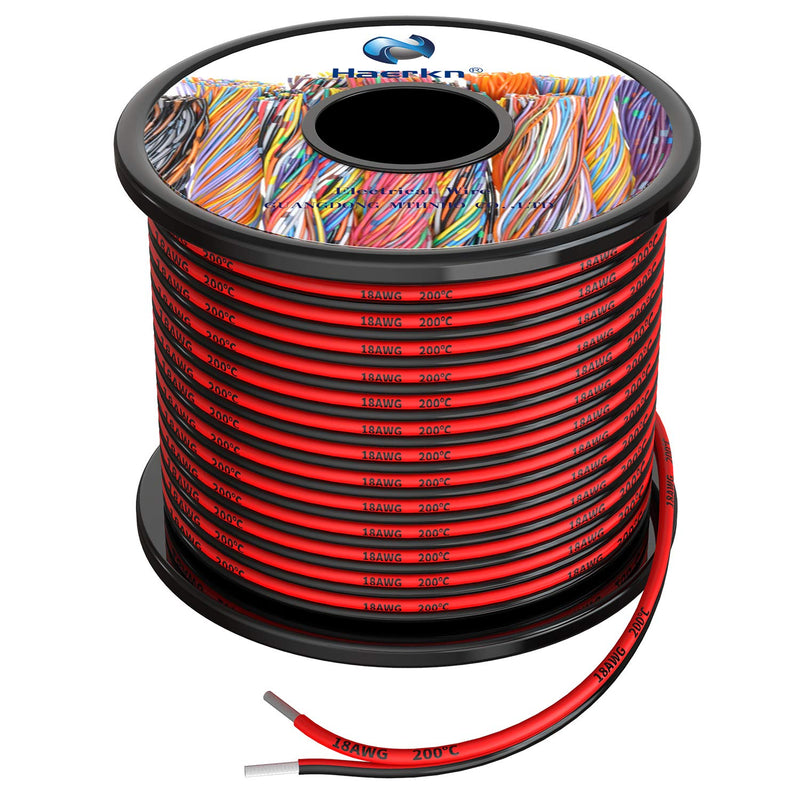  [AUSTRALIA] - 18awg 0.8mm² silicone electrical wire cable 2x20 meters oxygen-free high temperature resistant stranded tinned copper wire 0.8mm²/18awg-20meter black-20meter red