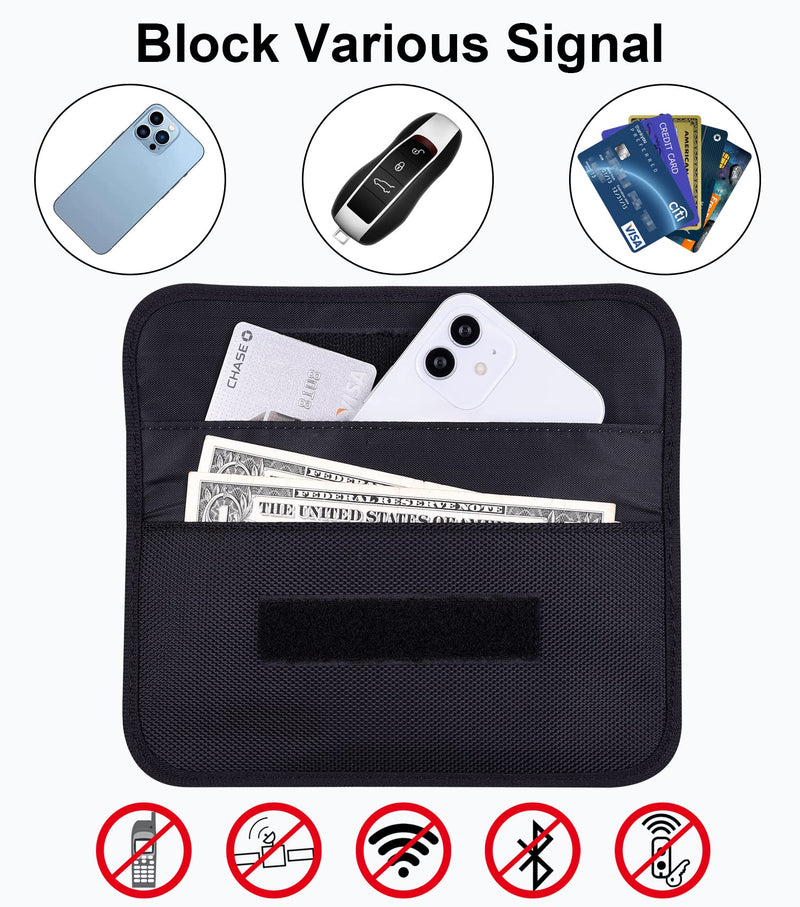  [AUSTRALIA] - Wisdompro Faraday Bag, 2 Pack RFID Signal Blocking Bag Shielding Cage Pouch Wallet Case for Cell Phone Privacy Protection and Car Key FOB, Anti-Spying Pouch, Anti-Tracking Case Blocker - Black