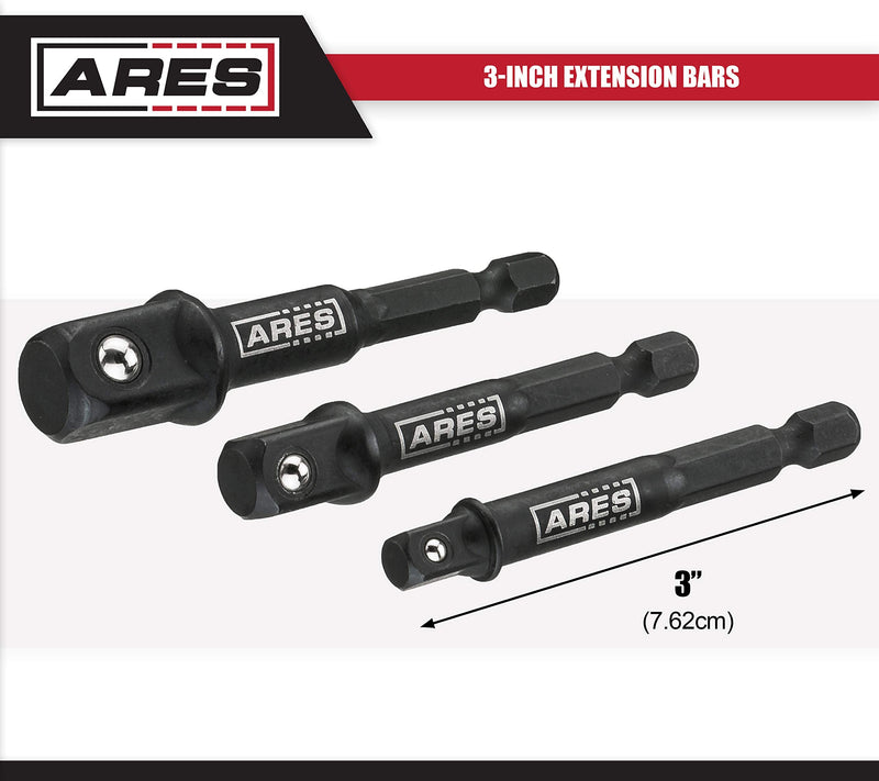  [AUSTRALIA] - ARES 70000 - 3-Inch Impact Grade Socket Adapter Set - Turns Impact Drill Driver into High Speed Socket Driver - 1/4-Inch, 3/8-Inch, and 1/2-Inch Drive 3-Piece Multi-Drive 3-Inch