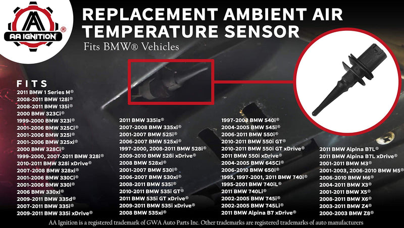Ambient Air Temperature Sensor - Replaces 902020, 6581 6 905 133, 902-020, 65816905133 - Compatible with BMW Vehicles - 328i, 325i, 325Ci, 323i, 330i, 330Ci, 528i, 530i, M3, M6, X5, Z4-1995- 2011 - LeoForward Australia