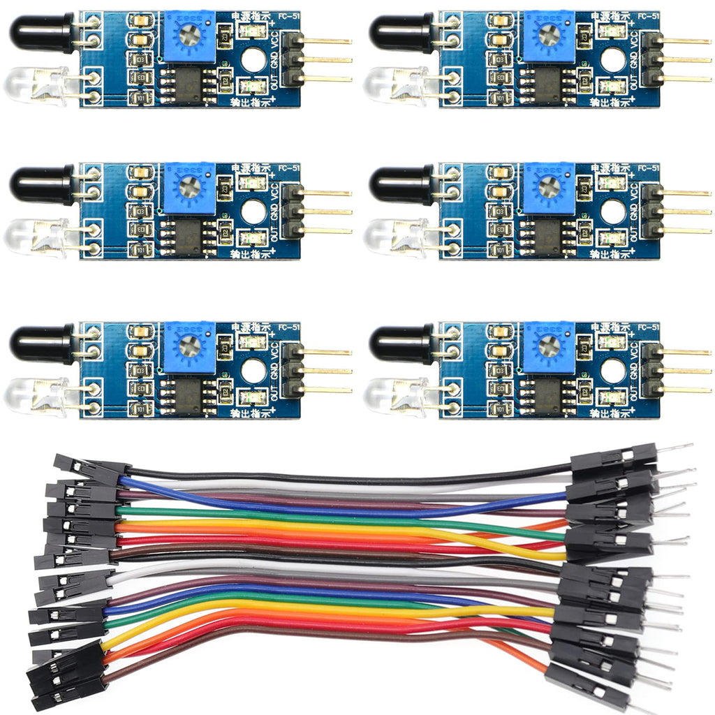  [AUSTRALIA] - AIHJCNELE 6pcs IR Infrared Obstacle Avoidance Sensor Module 3Pin Reflective Photoelectric Sensor Board DC3.3~5V IR Transmitting Receiving Tube LM393 Comparators for Smart Car Robot with Cable (+Wire) +Wire