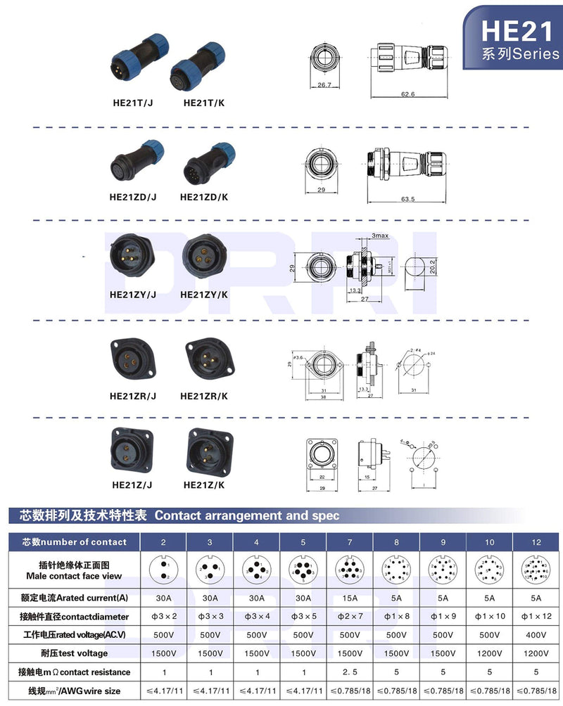  [AUSTRALIA] - DRRI SP21 8pole Pair in-line Waterproof Circular Aviation Cable Connector IP68 Solder Plug & Socket (8pole)