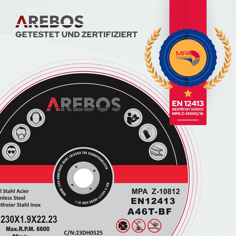  [AUSTRALIA] - Arebos cutting discs Ø 230 mm, 25 pieces | suitable for steel, stainless steel, stainless steel, iron, sheet metal, metal | Forward and reverse | EN 12413 | certified by the Materials Testing Office (MPA).
