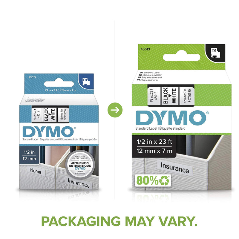  [AUSTRALIA] - DYMO Standard D1 Labeling Tape for LabelManager Label Makers, Black Print on White Tape, 1/2'' W x 23' L, 1 catridge (45013) 1 Pack