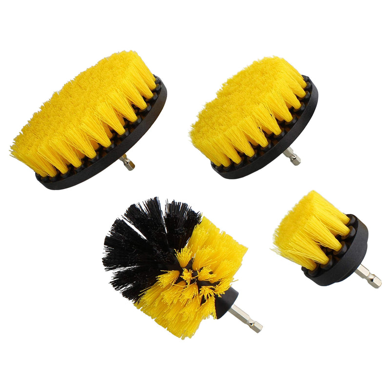  [AUSTRALIA] - ABN Nylon Scrubber Drill Attachment Cleaning Brush 4pc Set, Yellow Medium Bristle Stiffness - for 1/4in Power Drill