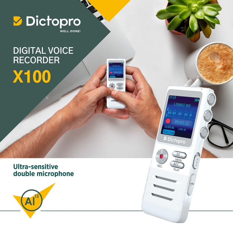  [AUSTRALIA] - Digital Voice Activated Recorder by Dictopro- Easy HD Recording of Lectures and Meetings with Double Microphone, Noise Reduction Audio, Sound, Portable Mini Tape Dictaphone, MP3, USB, 8GB