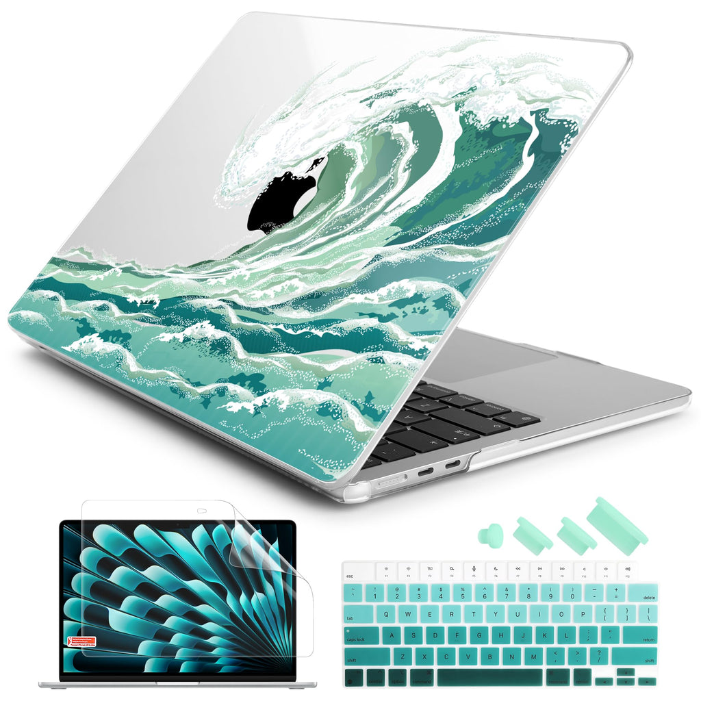  [AUSTRALIA] - Batianda Premium Case for New MacBook Air 15 inch 2023 with M2 Chip Model A2941, Designed Protective Plastic Hardshell & Keyboard Cover & Screen Protector, Waves