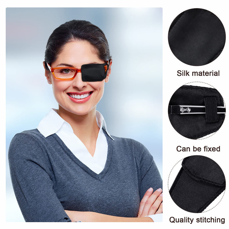  [AUSTRALIA] - 3 Pieces Silk Eye Patch 4 x 1.7 Inch Silk Glasses Patch for Protecting Glasses, Adults Kids Glasses Patch to Cover Either Eye (Black) Black