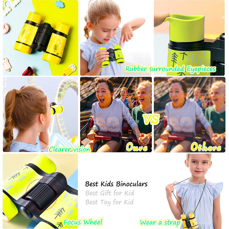  [AUSTRALIA] - Kid Binoculars High Resolution Best Gifts for 3-12 Years Boys Girls Optics Shockproof Mini Compact Binocuolar Toys Folding Small Telescope for Bird Watching Camping Outdoor Play Yellow