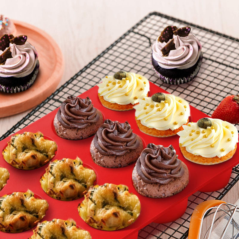  [AUSTRALIA] - Silicone Jumbo Muffin Pan 12 Cups, European Grade Cupcake Baking Pan - Large Size, Non-Stick Muffin Molds for Baking,Muffin Tray, Food-Grade Muffin Tins, BPA Free
