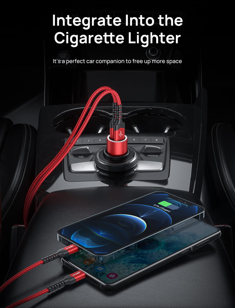  [AUSTRALIA] - JSAUX Car Charger 36W Fast Charging, All Metal Dual USB QC 3.0 Cigarette Lighter Adapter with USB-C Cable[3.3ft] Compatible with Samsung Galaxy S10/S9/S8 Plus, Note 9/8, iPhone 7/8 Plus/X/XR/XS-Red Red with 3.3 ft cable