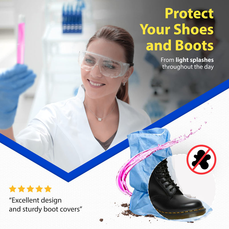  [AUSTRALIA] - Quest Traction Disposable Boot and Shoe Covers - 18" Tall Non-Slip Protectors - Water and Skid Resistant Boot Covers - Hazmat Shoe Covers - Blue, Medium, 3 Pairs