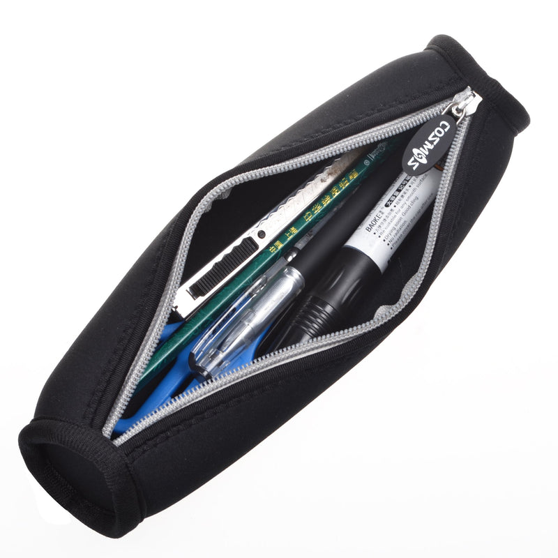Cosmos Black Color Neoprene Stylus Pen Case Holder Pencil Bag Pouch Gray Zipper - LeoForward Australia