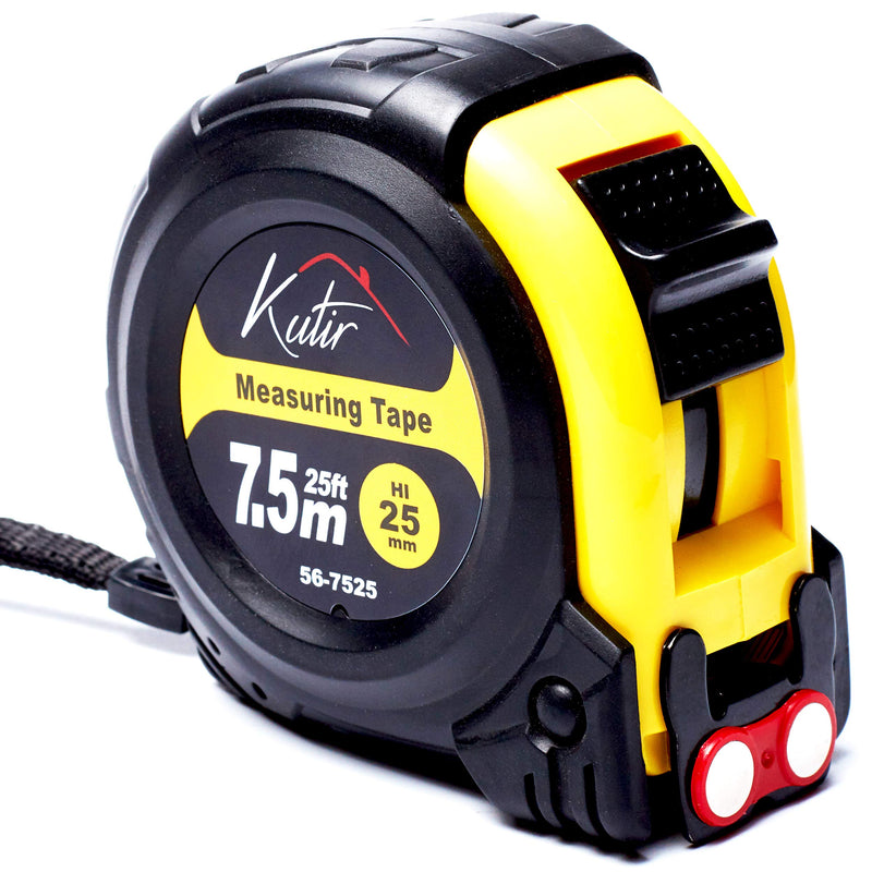  [AUSTRALIA] - 25 Foot Tape Measure by Kutir - Easy to Read, Both Side Dual Ruler, Magnetic Hook, Shock Absorbent Solid Rubber Case Measuring Tape 7.5 M / 25 Foot