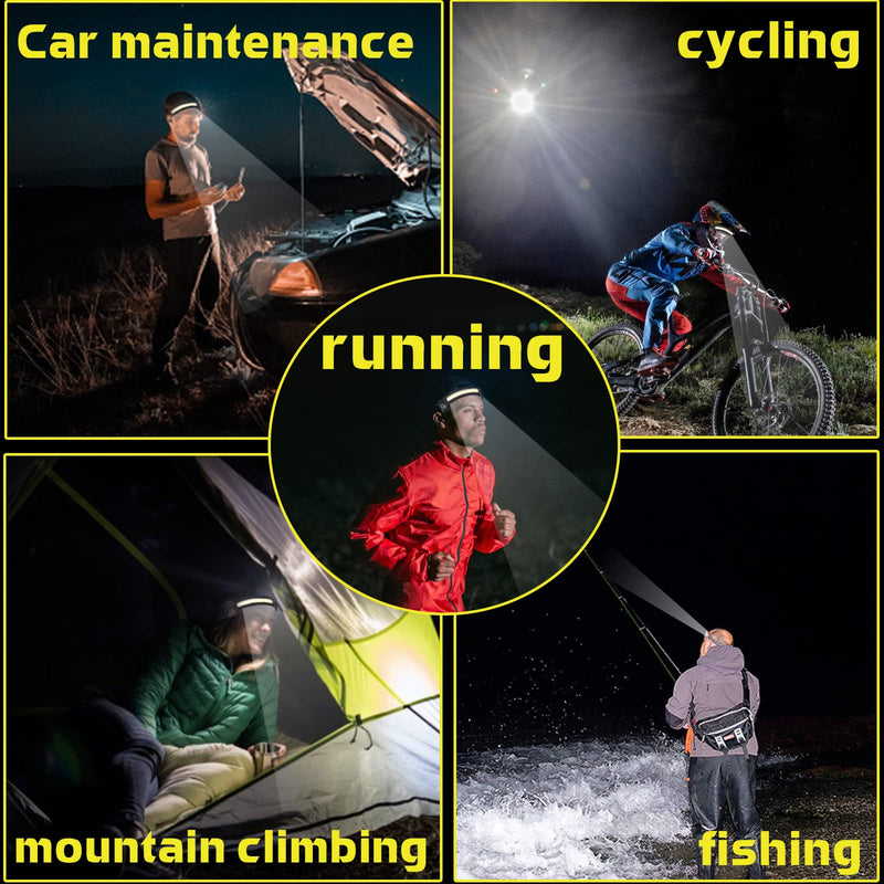  [AUSTRALIA] - LED Headlamp, Rechargeable Headlamps, 230° Wide Beam Lllumination Headlight with Motion Sensor&Spotlight, Outdoor Lightweight Waterproof Headlamp for Camping Adults Running Cycling Walking Black