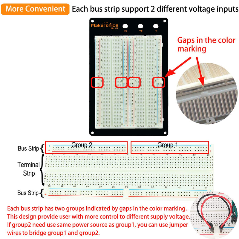  [AUSTRALIA] - Makeronics Solderless 1660 Breadboard Super Kit - 1660 Tie-Points Experiment Plug-in Breadboard with Aluminum Back Plate + 350 Jumper Wires + 65 Jumper Wires for Prototyping Circuit/Arduino