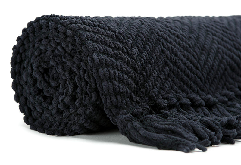  [AUSTRALIA] - Chanasya Textured Knitted Super Soft Throw Blanket with Tassels Warm Cozy Lightweight Fluffy Woven Blanket for Bed Sofa Couch Cover Living Bed Room Acrylic Black Throw Blanket (50x65 Inches) Black 50x65 Inches