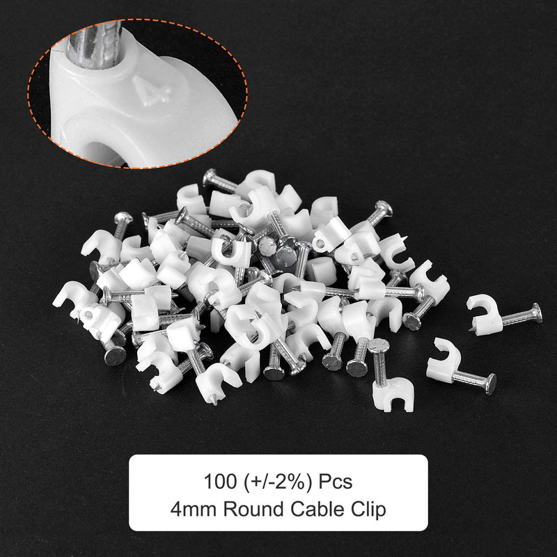  [AUSTRALIA] - uxcell Strengthened Circle Cable Clips with Single Steel Nail 4mm White 100pcs