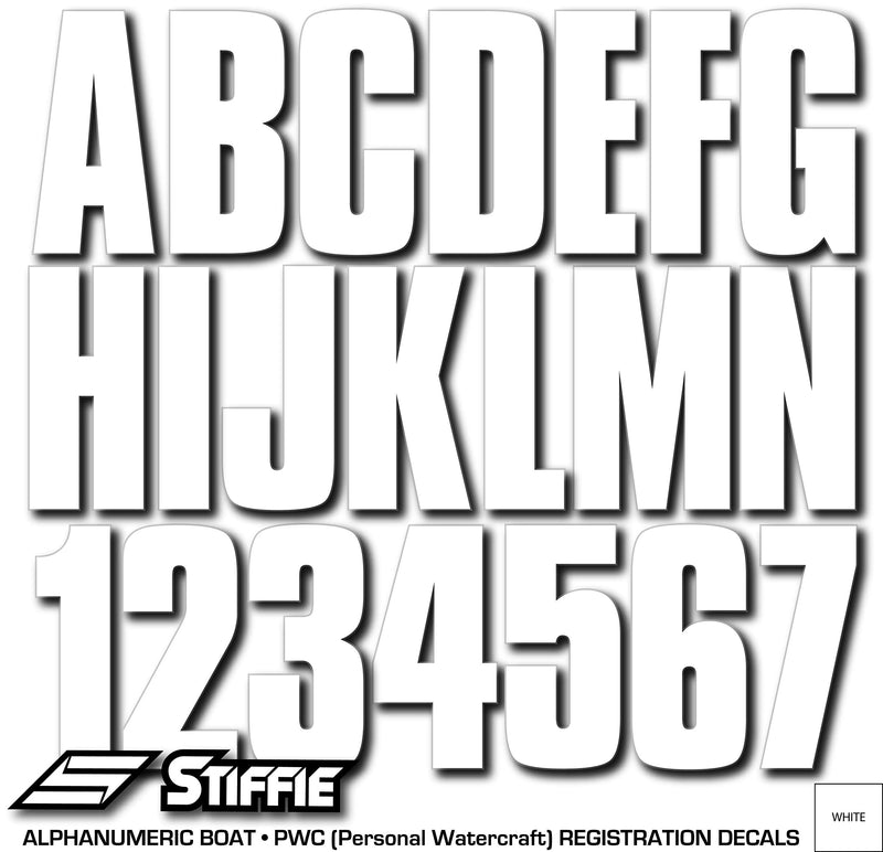  [AUSTRALIA] - Stiffie Uniline White 3" ID Kit Alpha-Numeric Registration Identification Numbers Stickers Decals for Boats & Personal Watercraft