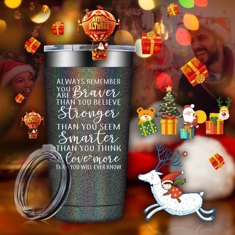  [AUSTRALIA] - Inspirational Tumbler Gift - Gifts for Women, Men, Always Remember You Are Braver Than You Believe, Stronger, Thank You Gifts for Women, Coworker, Friends, Sister, Employee, Daughter, Teenage Girls Glitter Charcoal