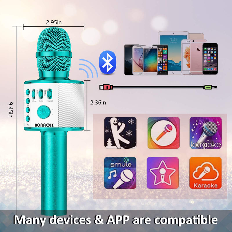  [AUSTRALIA] - BONAOK Karaoke Microphone Bluetooth Wireless, Portable Karaoke Machine Mic Speaker for Kids and Adults Home Party Birthday(Ice Blue) Ice Blue