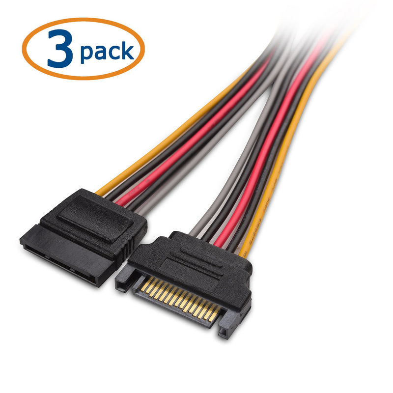  [AUSTRALIA] - Cable Matters 3-Pack 15 Pin SATA Power Extension Cable 12 Inches