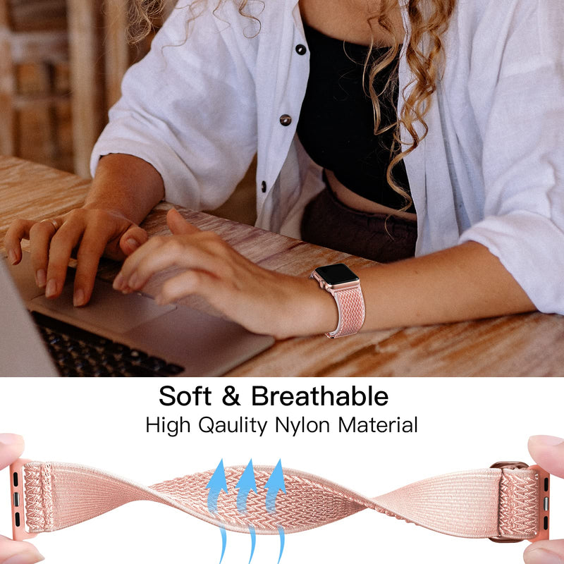 Lerobo Stretchy Solo Loop Bands Compatible with Apple Watch Band 40mm 38mm 44mm 42mm Women Men,Soft Adjustable Elastic Braided Nylon Bands for Apple Watch SE iWatch Series 6,Serise 5 4 3 2 1 Pink Sand A Pink Sand 38mm/40mm - LeoForward Australia