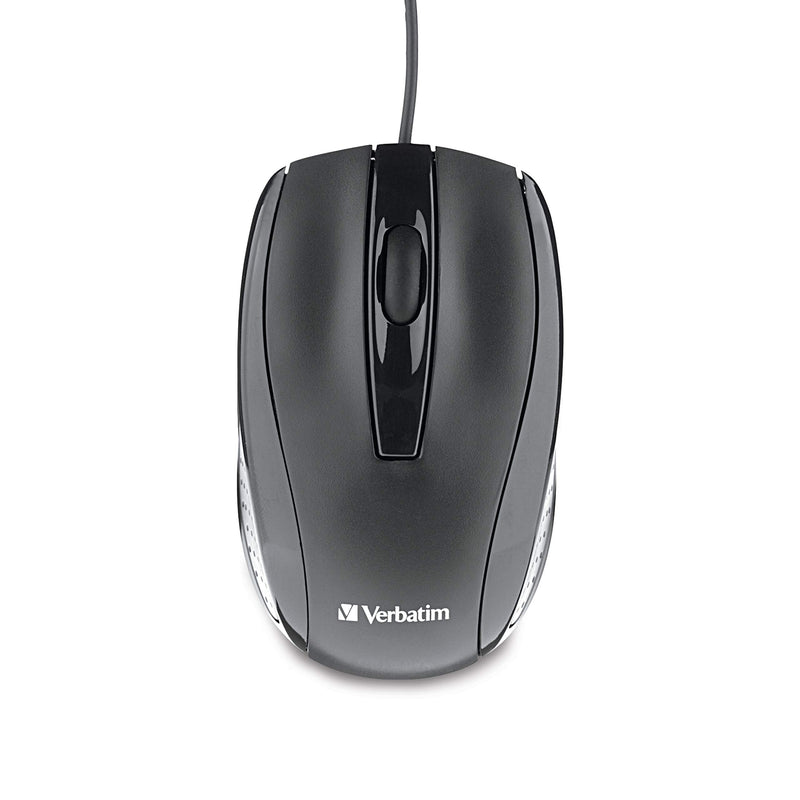  [AUSTRALIA] - Verbatim 98106 Optical Mouse - Wired with USB Accessibility - Mac & PC Compatible - Black, 1.2" x 2.3" x 3.8" Glossy Black