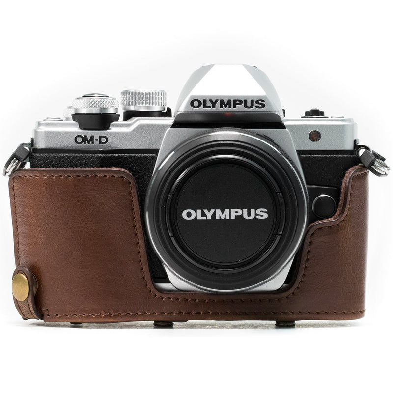  [AUSTRALIA] - MegaGear MG368 Olympus OM-D E-M10 Mark II, E-M10 (14-42mm) Ever Ready Leather Camera Case and Strap - Dark Brown